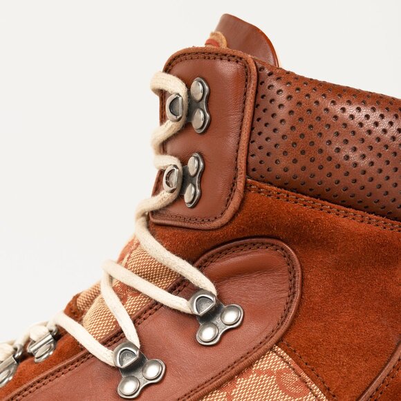 Gucci Flashtrek Brick Red Beige Monogram & Suede Hiking Sneakers - Picture 10 of 12